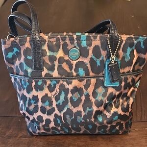 Coach Leopard Print Tote - Black and Blue